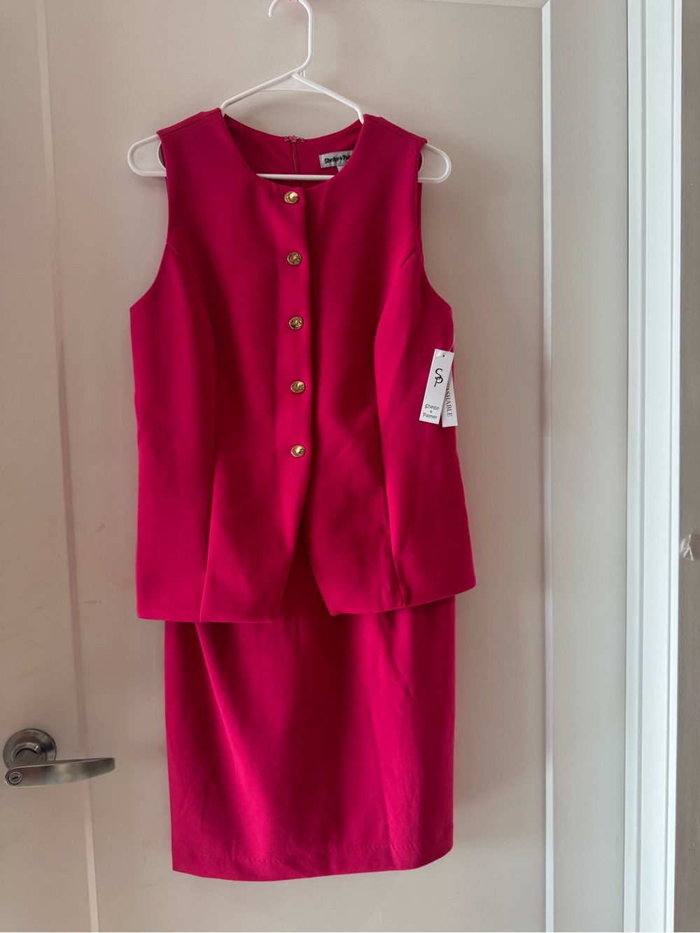 Shelby & Palmer Hot Pink Sleeveless Dress Set with Gold Buttons
